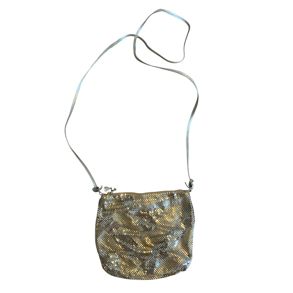 Whiting & Davis Gold Mesh Crossbody Bag, Y2K Metallic Shoulder Purse, Disco